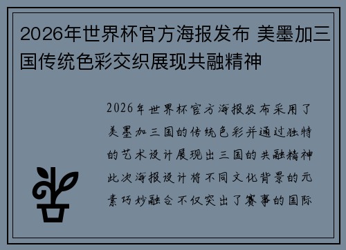 2026年世界杯官方海报发布 美墨加三国传统色彩交织展现共融精神